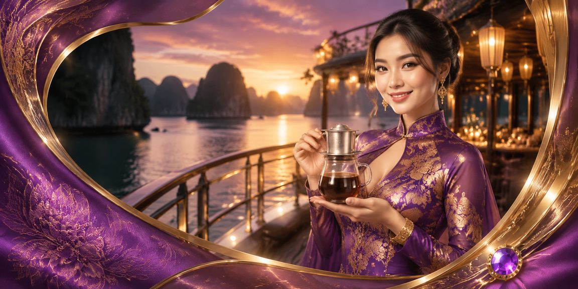 Người phụ nữ mặc áo dài ngồi xem cược casino online tại vịnh Hạ Long
